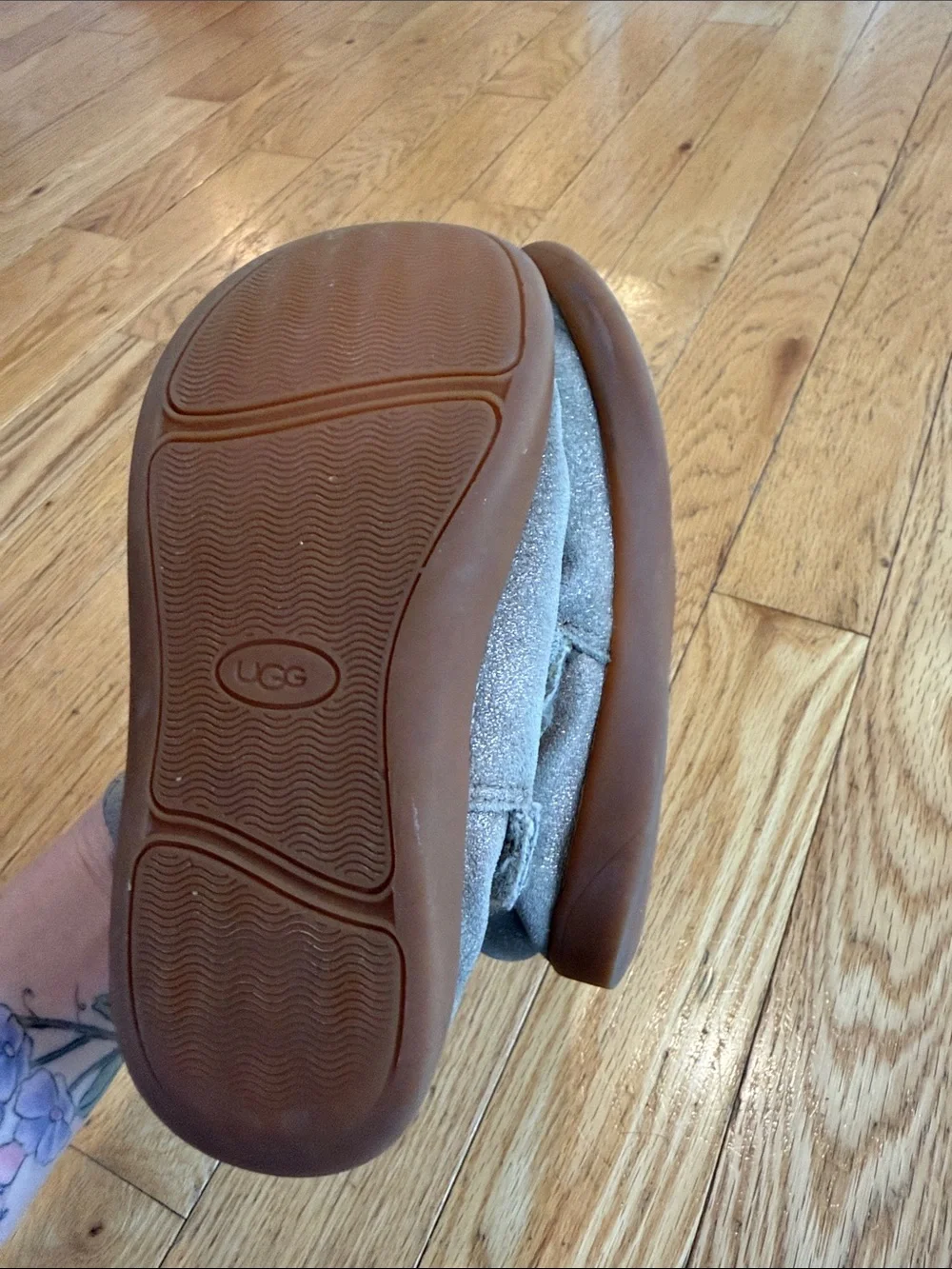 UGG Kids Metallic Silver Sheepskin Slip-On Boots
